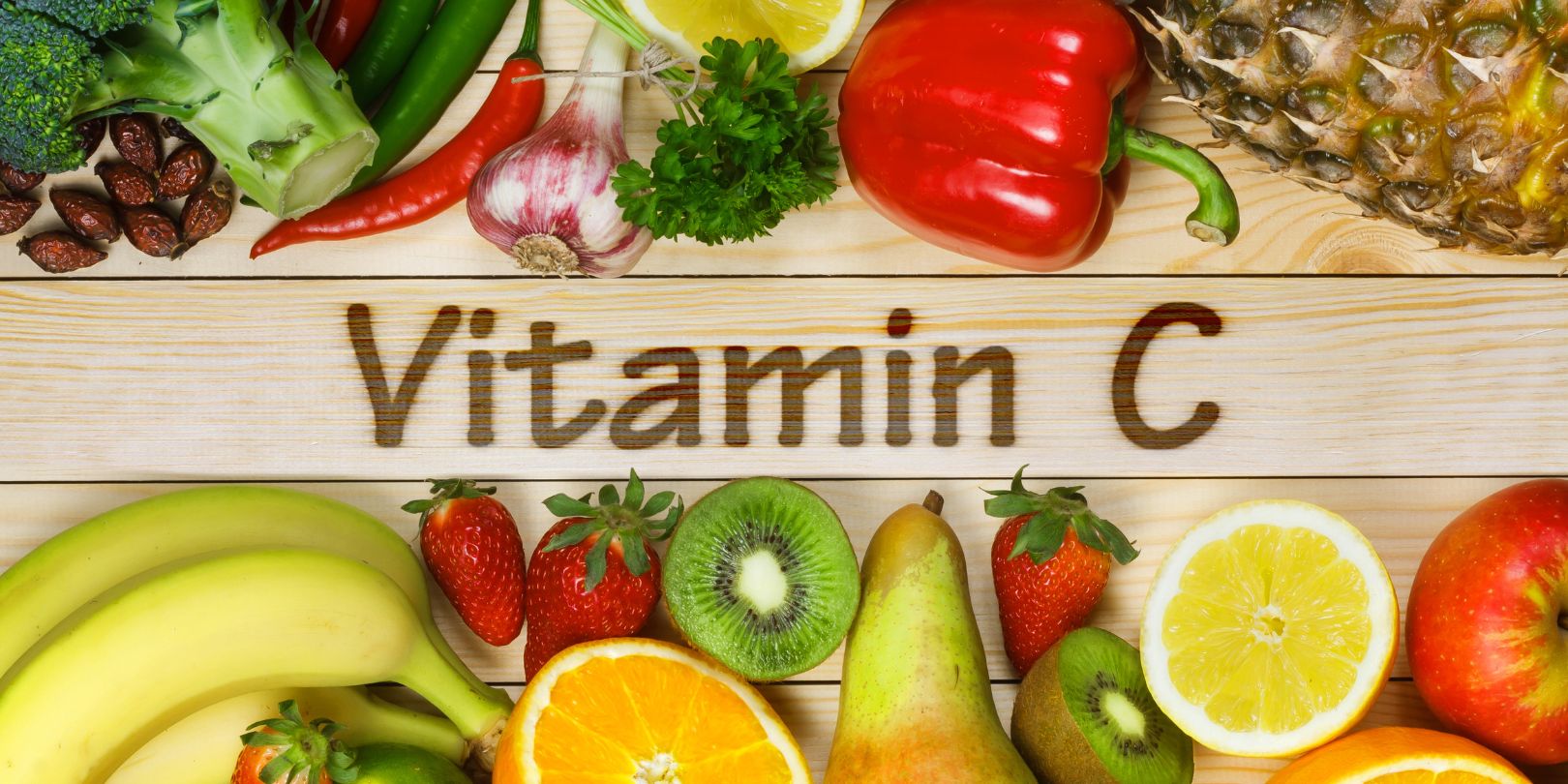 fruits and vegetables surrounding the word vitamin C
